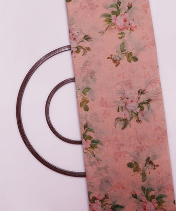 light peach and green floral chanderi digital print fabric
